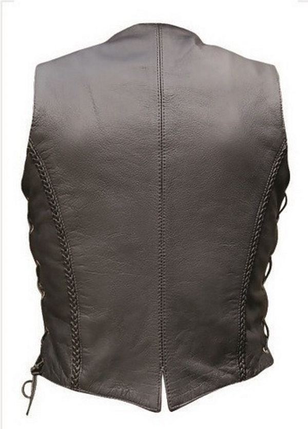 (image for) Ladies braided black buffalo leather vest